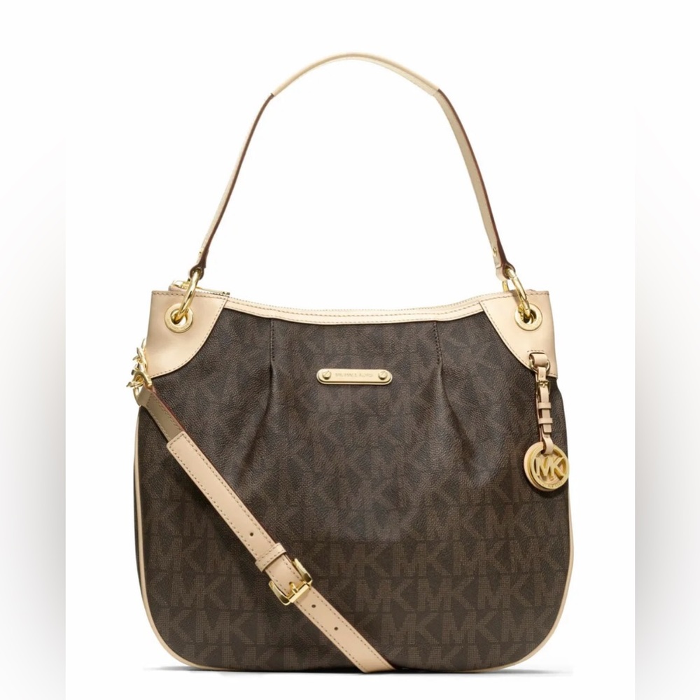 Michael Kors Jet Set Brown Signature Large Convertible Messenger Cross-body Bag
